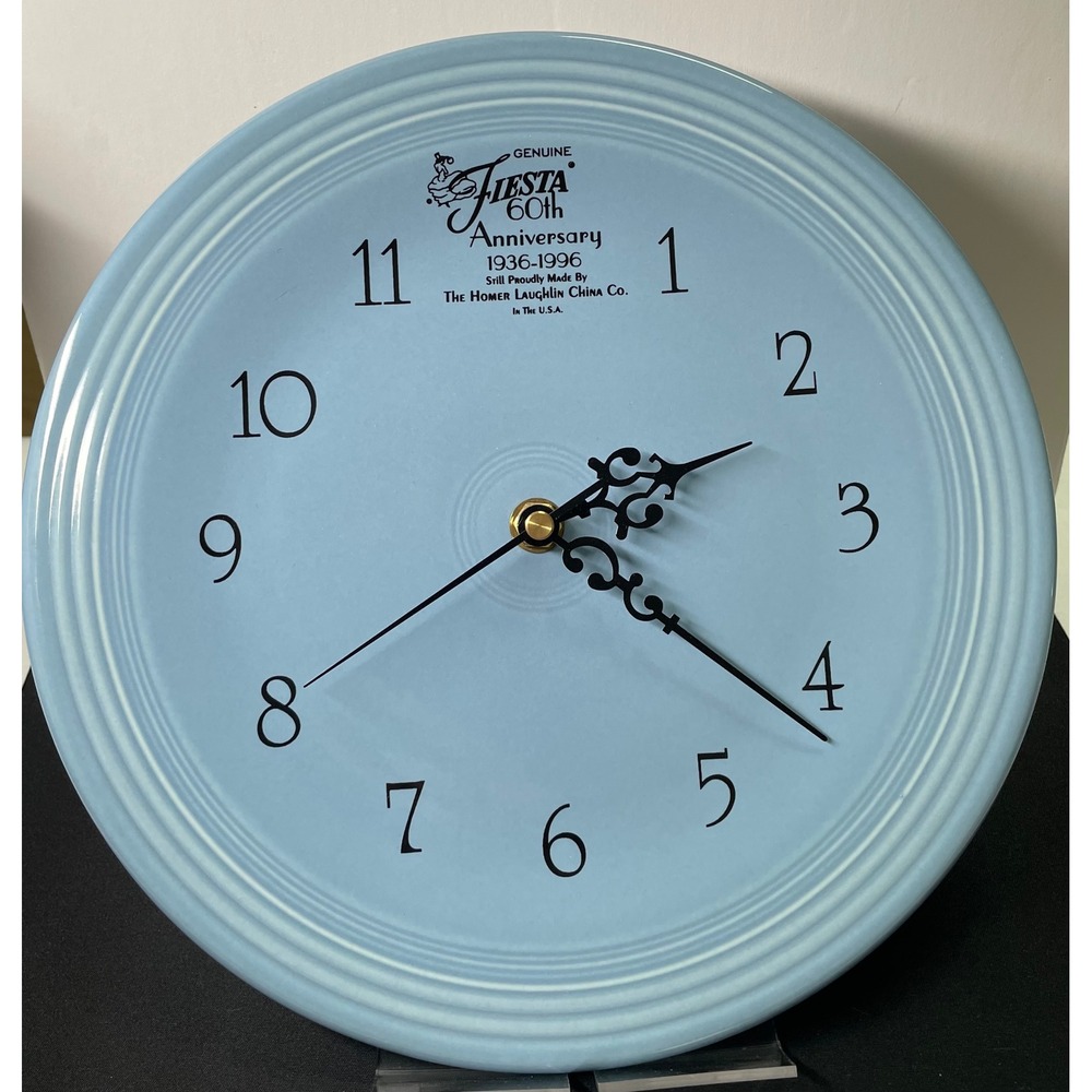 Vintage 1996 Fiesta 60th Anniversary Periwinkle Blue 10" Wall Clock NEW, No Box